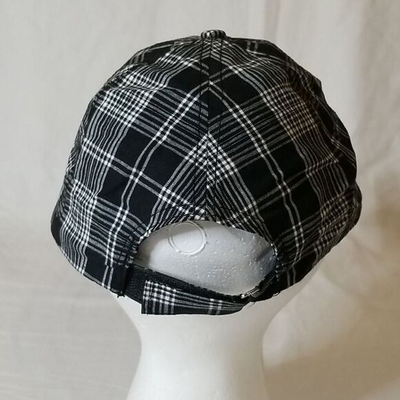 Black and White Plaid Cap with Bling Cross - Picture 3 of 6